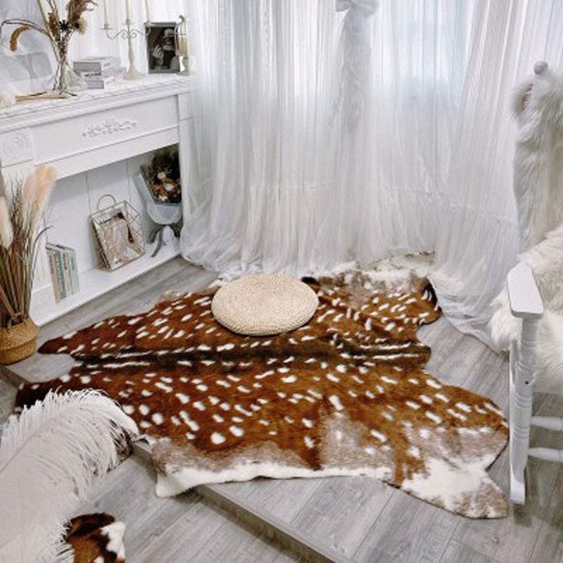 Seek4comfortable Faux Sika Deer Printed Area Rug, 5.9 x 5.1 Ft Large Faux Fur Cowhide Area Rug Animals Mat Carpet for Home, Office Livingroom, Bedroom - Image 2